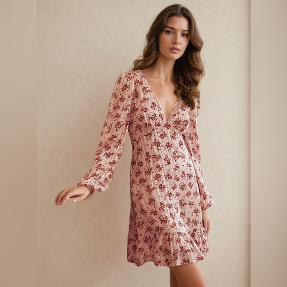 Dresses & Skirts - Floral Print Lace Trim Ruffle Hem Dress